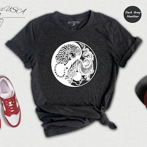 Tiger Dragon Yin Yang Shirt, Japanese Tattoo Style Graphic Tee, Asian Art Unisex T-Shirt, Gift for Tiger Dragon Lovers image 1