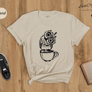 Coffee Owl Shirt, Owl On The Cup Shirt, Night Owl Shirt, Studying At Night Tee, Working At Night Shirt, Owl Lover Tee