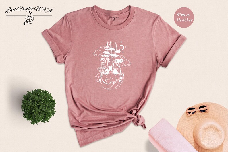 Camiseta con estampado de calavera y árbol, diseño de bosque, con calavera de azúcar (unisex, tallas S-XXL, 100 % algodón, tacto suave) imagen 5