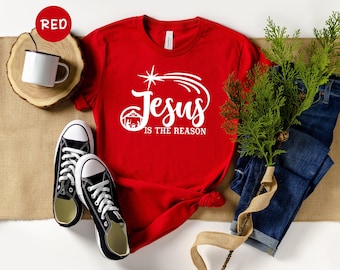 Jesus Is The Reason Christmas Tee: Christian Holiday Shirt, Family Matching Design (Cotton Blend, Multiple Sizes)