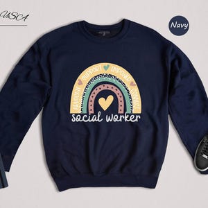 Social Worker Shirt, Boho Rainbow Heart Tee, Advocate Support Empower Gift, Social Work Squad Top image 7