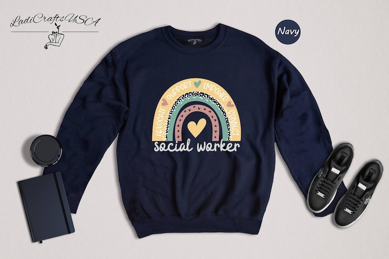 Social Worker Shirt, Boho Rainbow Heart Tee, Advocate Support Empower Gift, Social Work Squad Top image 7