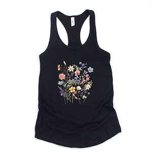 Floral Tank Top: Vintage Wildflower Design, Cottagecore Boho Shirt | Cotton Blend, Relaxed Fit | XS-XL image 7
