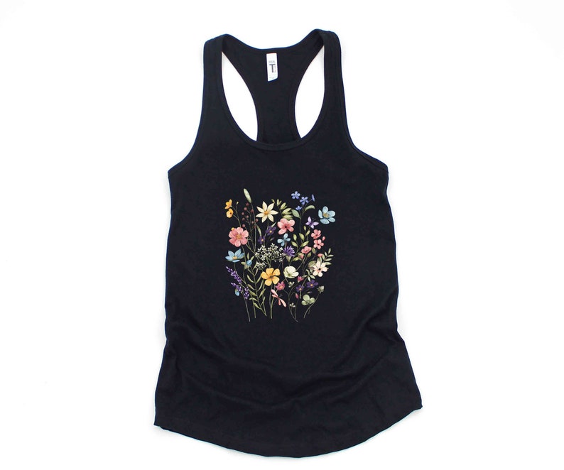 Floral Tank Top: Vintage Wildflower Design, Cottagecore Boho Shirt | Cotton Blend, Relaxed Fit | XS-XL image 7