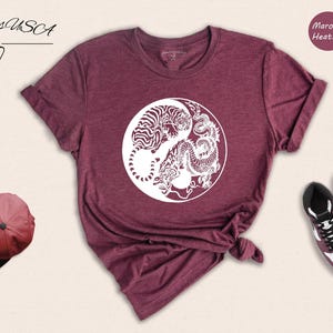 Tiger Dragon Yin Yang Shirt, Japanese Tattoo Style Graphic Tee, Asian Art Unisex T-Shirt, Gift for Tiger Dragon Lovers image 4