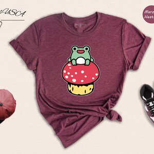 Cute Frog Mushroom Shirt, Kawaii Frog Tee, Cottagecore Animal Lover Gift, Funny Nature Shirt for Women image 2