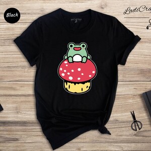 Cute Frog Mushroom Shirt, Kawaii Frog Tee, Cottagecore Animal Lover Gift, Funny Nature Shirt for Women image 6