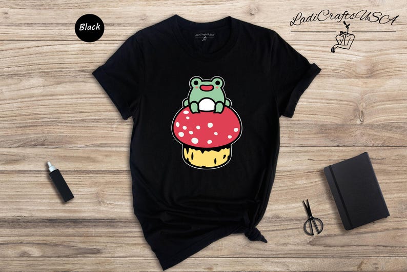 Cute Frog Mushroom Shirt, Kawaii Frog Tee, Cottagecore Animal Lover Gift, Funny Nature Shirt for Women image 6