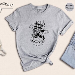 Camiseta con estampado de calavera y árbol, diseño de bosque, con calavera de azúcar (unisex, tallas S-XXL, 100 % algodón, tacto suave) imagen 2
