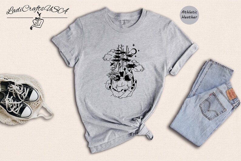 Camiseta con estampado de calavera y árbol, diseño de bosque, con calavera de azúcar (unisex, tallas S-XXL, 100 % algodón, tacto suave) imagen 2