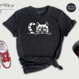 Peeking Cat Shirt Cute Animal Tee, Playful Cat Graphic (Unisex S-3XL, 100% Cotton, Lightweight Comfort) image 2