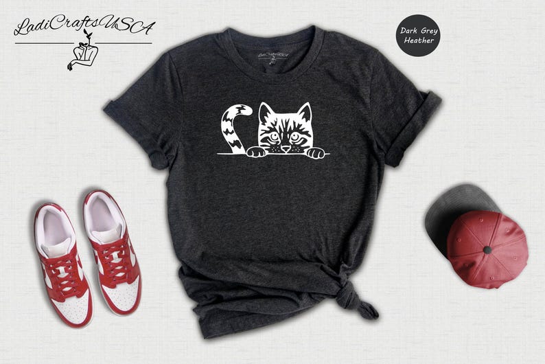 Peeking Cat Shirt Cute Animal Tee, Playful Cat Graphic (Unisex S-3XL, 100% Cotton, Lightweight Comfort) image 2