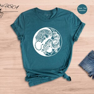 Tiger Dragon Yin Yang Shirt, Japanese Tattoo Style Graphic Tee, Asian Art Unisex T-Shirt, Gift for Tiger Dragon Lovers image 6