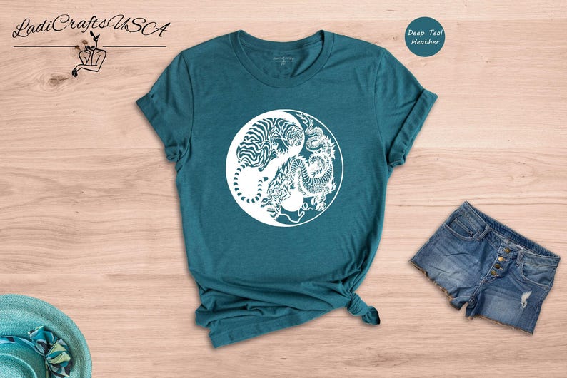 Tiger Dragon Yin Yang Shirt, Japanese Tattoo Style Graphic Tee, Asian Art Unisex T-Shirt, Gift for Tiger Dragon Lovers image 6