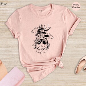 Camiseta con estampado de calavera y árbol, diseño de bosque, con calavera de azúcar (unisex, tallas S-XXL, 100 % algodón, tacto suave) imagen 7