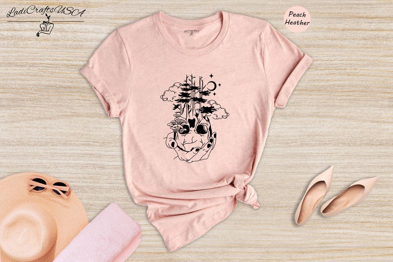 Camiseta con estampado de calavera y árbol, diseño de bosque, con calavera de azúcar (unisex, tallas S-XXL, 100 % algodón, tacto suave) imagen 7