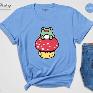 Cute Frog Mushroom Shirt, Kawaii Frog Tee, Cottagecore Animal Lover Gift, Funny Nature Shirt for Women image 1