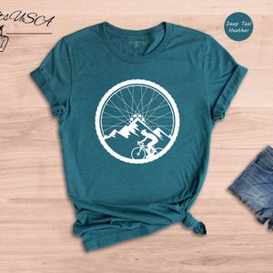 Mountain Bike Wheel Shirt, Cycling Mountain Landscape Tee, Bike Wheel Graphic T-Shirt, Gift for Cyclist image 3
