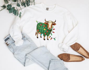 Sweat-shirt de Noël : motif sapin de Noël rétro - Chemise des fêtes, personnalisable, mélange de coton chaud, cadeau de saison
