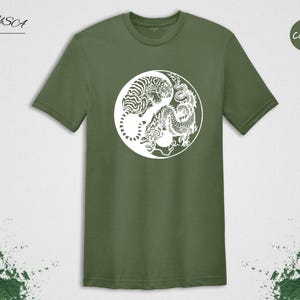 Tiger Dragon Yin Yang Shirt, Japanese Tattoo Style Graphic Tee, Asian Art Unisex T-Shirt, Gift for Tiger Dragon Lovers image 2
