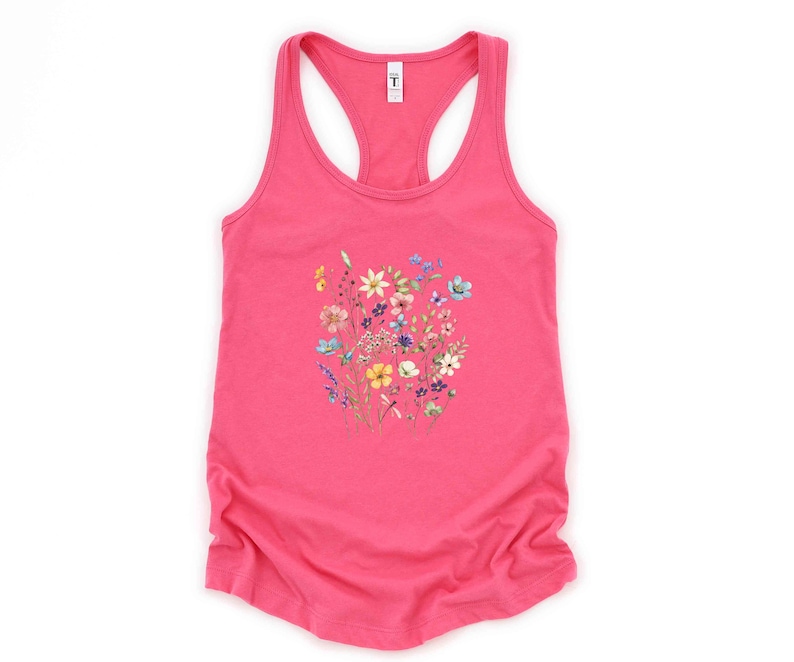 Floral Tank Top: Vintage Wildflower Design, Cottagecore Boho Shirt | Cotton Blend, Relaxed Fit | XS-XL image 4