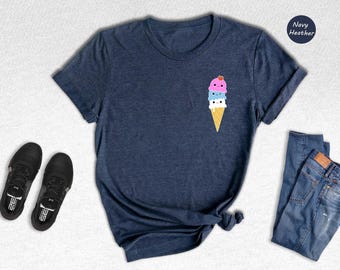 Ice Cream Shirt Kawaii Tee: Adorable Summer Foodie Style, Breathable Cotton (Unisex XS-XXL, Soft)