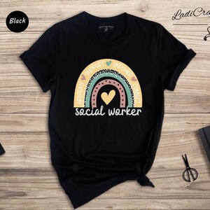 Social Worker Shirt, Boho Rainbow Heart Tee, Advocate Support Empower Gift, Social Work Squad Top image 3