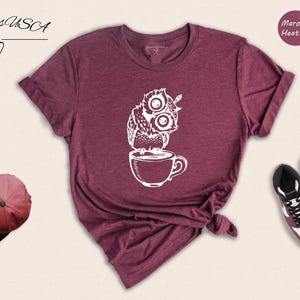 Camiseta de Búho Café - Camiseta de Búho Nocturno - Estampado Animal Nocturno, Mezcla de Algodón, Ropa Casual para el Turno de Noche imagen 5