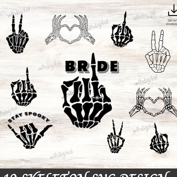 Skeleton Hand SVG Bundle, Skeleton Bride Finger Svg, Wedding Ring Finger Svg, Middle Finger Svg, Skeleton SVG, Skull Skeleton Hand, Skeleton