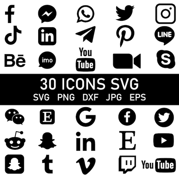 Social Media Icons SVG Bundle, 30Logos,Facebook, Instagram,Pinterest, YouTube, Twitter,Messenger, Snapchat,Contact Icons, Social Media Logos
