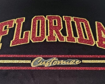 Custom Glitter Florida Tee: Bella Canvas Unisex or V-Neck