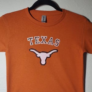 Girl&#39;s Glitter Texas Longhorn Bling Children&#39;s Gildan Tee, Youth Sizes, Multiple Colors, Handmade