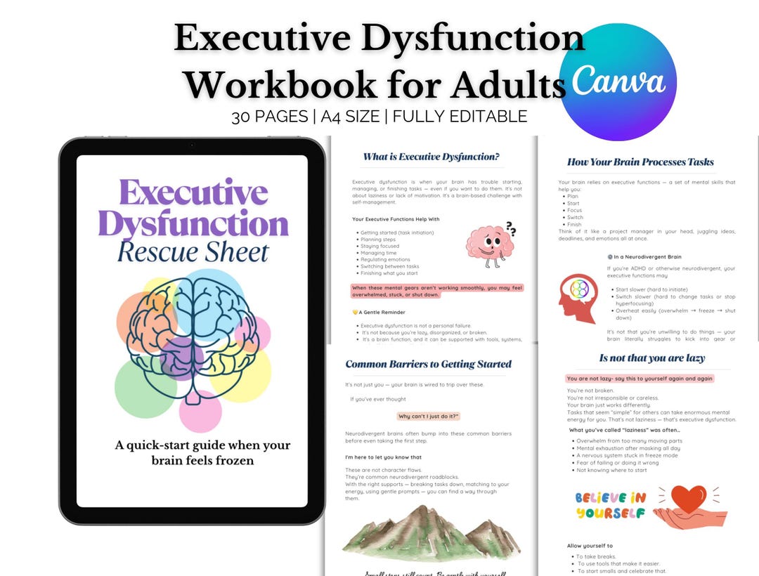 Editable ADHD Workbook Canva Template | Executive Dysfunction & Self ...