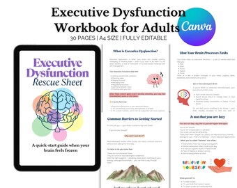 Editable ADHD Workbook Canva Template | Executive Dysfunction & Self-Compassion Planner | Digital Download