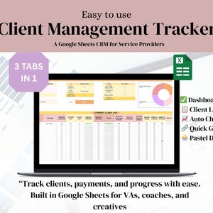 Client Management Tracker Google Sheets | CRM Spreadsheet Excel | Client List Payment Log | Lead & Customer Tracker Template