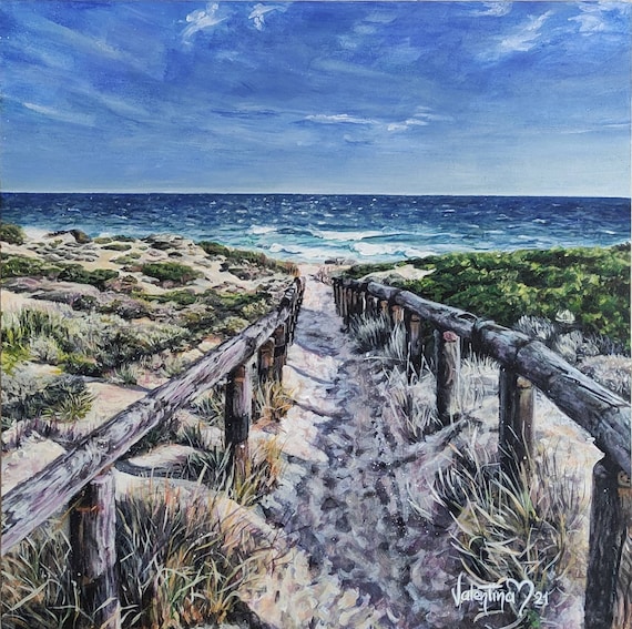 Quadro Spiaggia, Dipinto Mare Blu, Quadri Mare, Puglia, Mare Italia,  Painting Beach, Picture Blue Sea , Sea Italy, Paesaggio, Landscape 