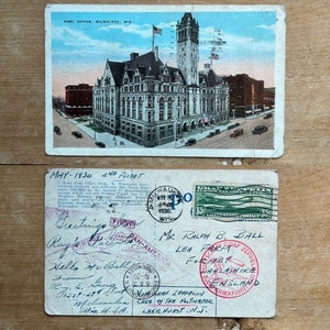 Cartolina Zeppelin, Milwaukee/Lakehurst, Stati Uniti, maggio 1930, trasportata dal 2° volo transatlantico (1° andata e ritorno), francobolli ufficiali, 14 x 9 cm