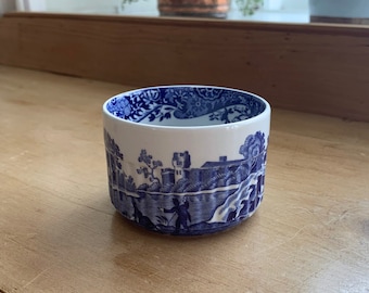Spode, England vintage c1985 Imperial Cookware oven to table fluted ramekin dish for baking and serving in Blue Italian pattern W 8cm 3.1in