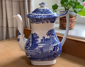 Spode, England vintage 1977 large 1.1L 2pt coffee pot in Blue Italian pattern Height 22.5cm 9in