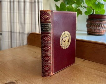 Scott's Poetical Works, pub., MacMillan, London and New York antique 1890 maroon leather with gilt bound hardcover poetry book