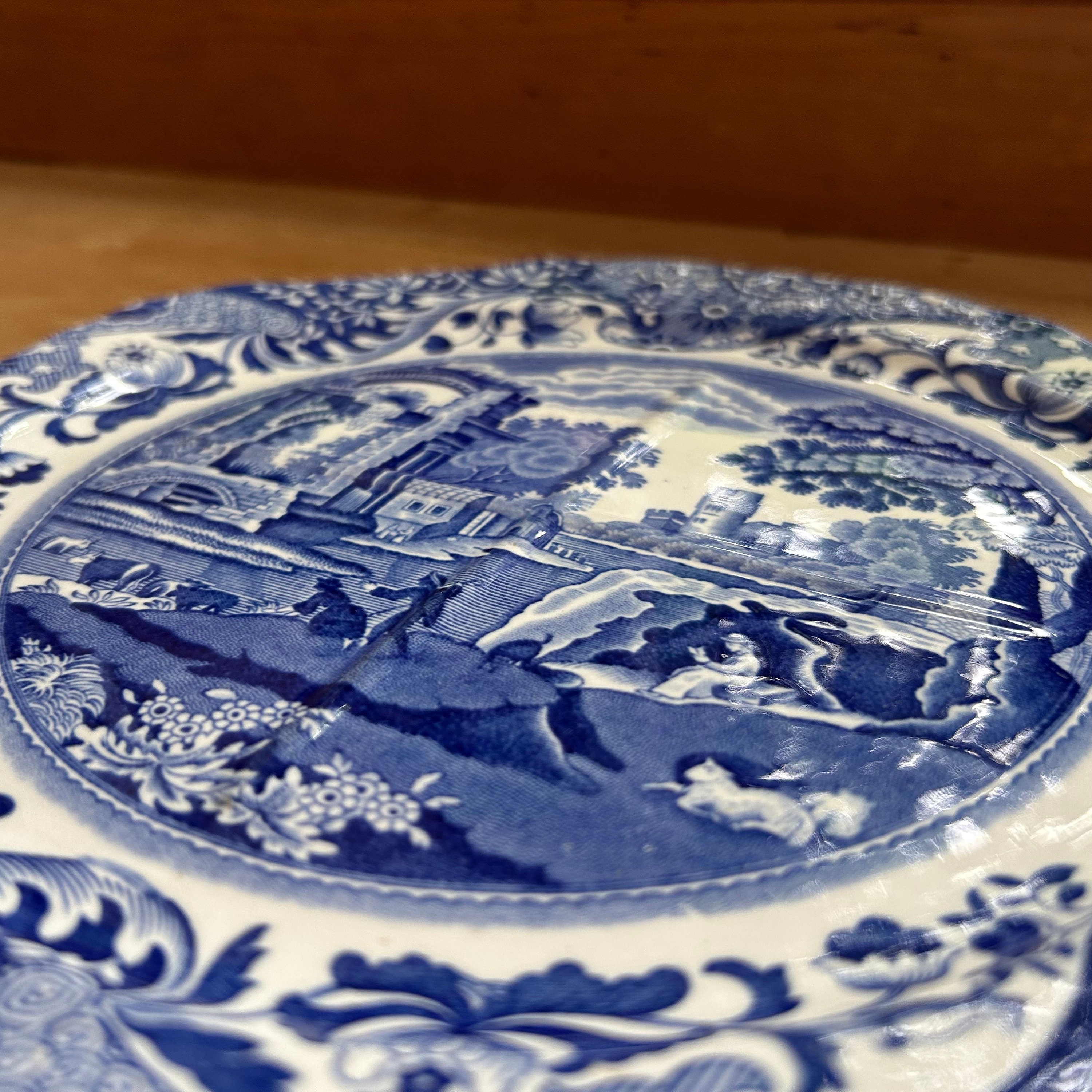 Vintage Copeland Spode Blue Italian Octagonal Sandwich Plate W25cm