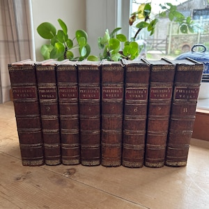 The Works of Henry Fielding (1707-1754), pub., A Millar, London, England antique 1762 illustrated hardback leather books in eight volumes