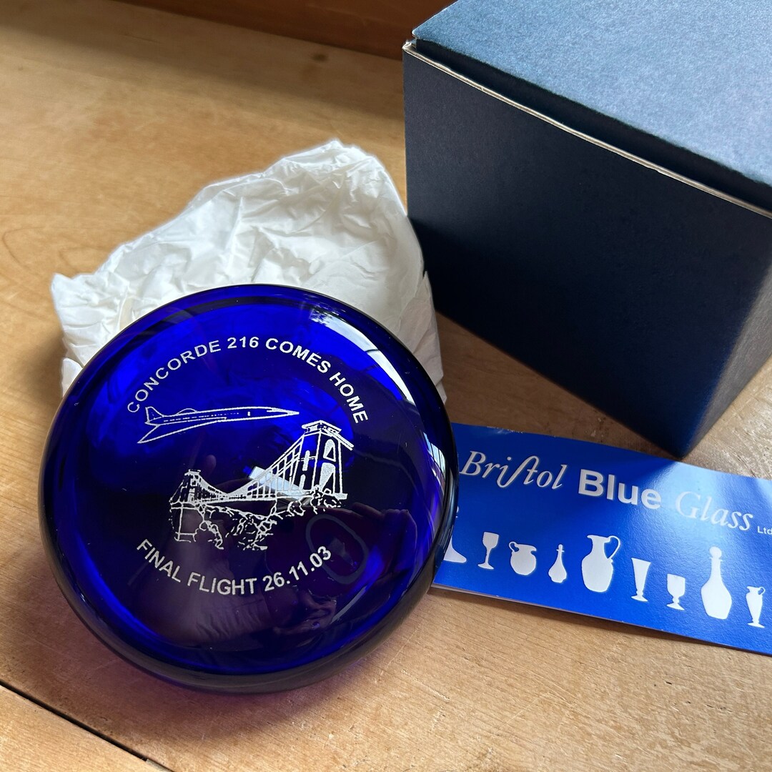 Concorde Paperweight in Bristol Blue Glass England Vintage Etsy