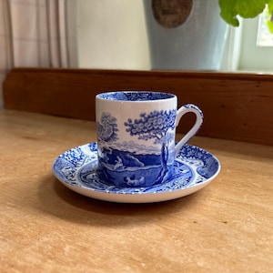 Spode, England vintage 1970-1975 8.5cl 3floz demitasse espresso coffee cup and saucer in Blue Italian pattern Width of cup 5.8cm 2.25in