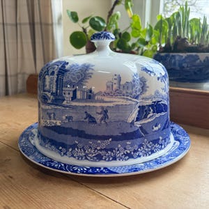 Vintage Spode Blue Italian Cheese Dome W29cm, England 1997