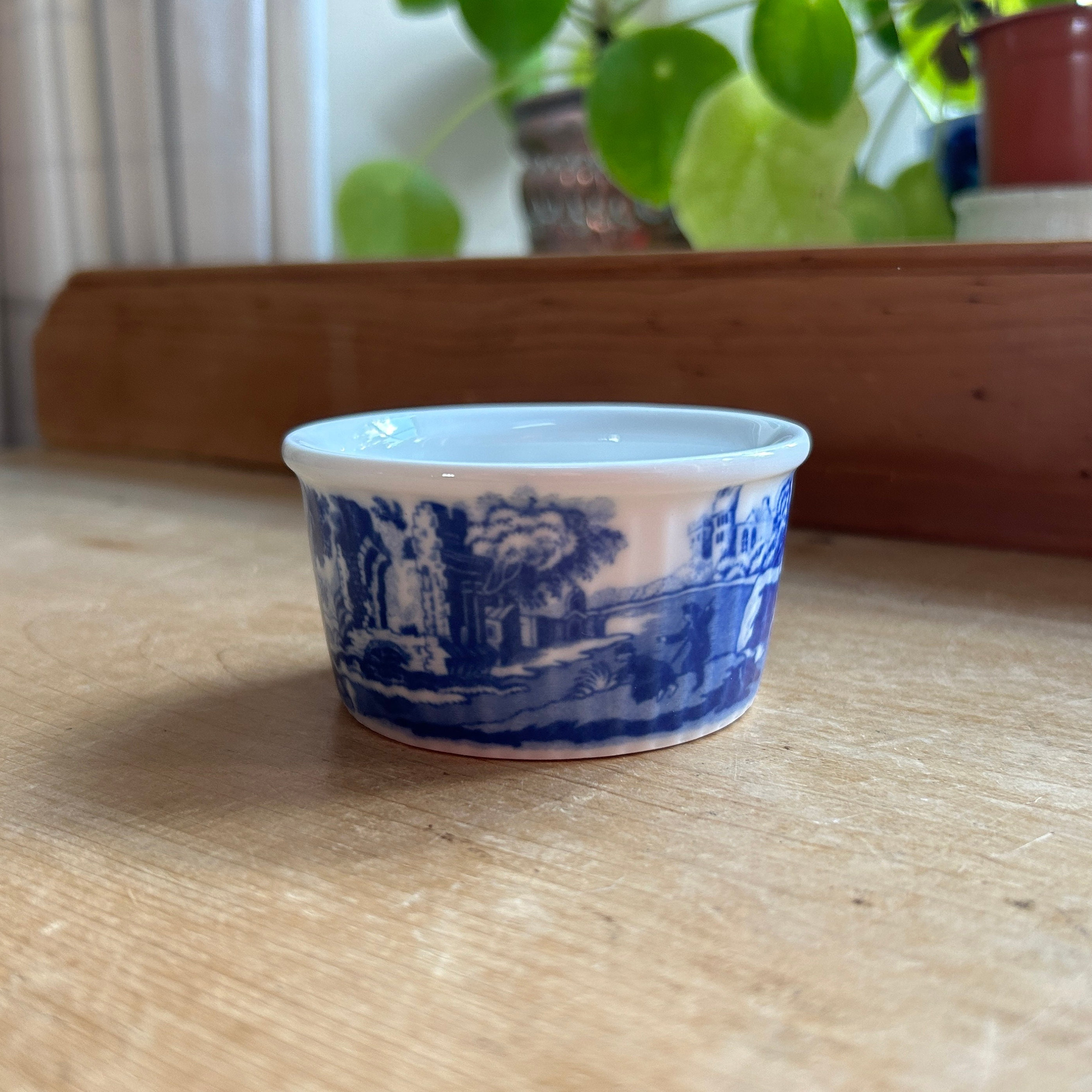 Ramequin Spode bleu vintage, Italie, allant au four pour table, ramequin L 8,3 cm, Angleterre 1996