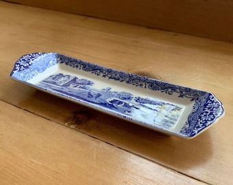 Spode, England vintage 1976-1999 rectangular mint, sweet or candy tray or pen, ring or trinket dish in Blue Italian pattern Width 22.7cm 9in