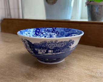 Spode, England vintage 2000-2004 small serving or dip bowl, appetiser or hors d'oeuvre dish with flared rim in Blue Italian W 13.5cm 5.3in