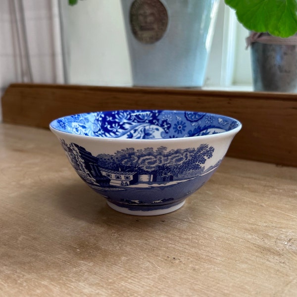 Spode, England vintage 2000-2004 small serving or dip bowl, appetiser or hors d'oeuvre dish with flared rim in Blue Italian W 13.5cm 5.3in