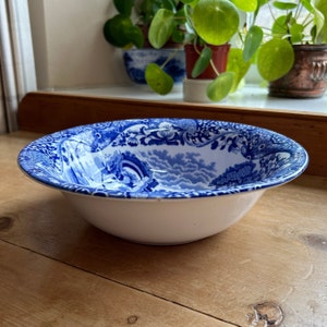 Copeland Spode, England vintage before 1970 large deep round serving dish or salad bowl with flared rim in Blue Italian W 24cm 9.5in